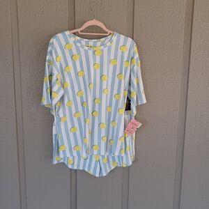 Shady Lady Print Short Pajama Set Size L Women Short Sleeve In Cameo Tennis Ball